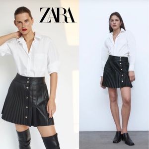 ZARA Black Faux Leather Button Front Mini Skirt